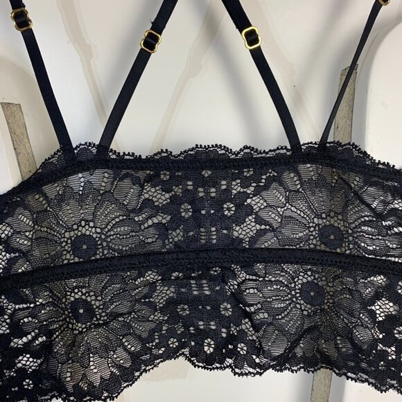 Aerie Black Sheer Lace Padded Strappy Crisscross Back Lingerie Bralette - Picture 5 of 8